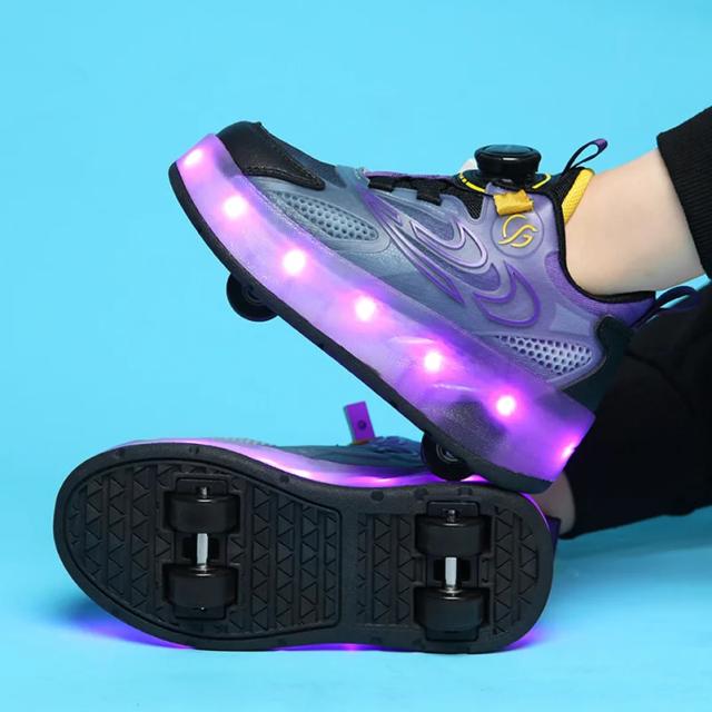 Sapatos de Rodinha Retráteis para Crianças - Patins Inline Ajustáveis - 4 Rodas - Meninos e Meninas
