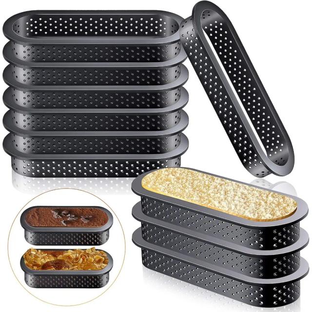Conjunto de 10 Moldes de Torta de Ovo Perfurado em Plástico para Bolo de Mousse Oval - Ferramentas de Pastelaria Francesa para Sobremesas de Festa