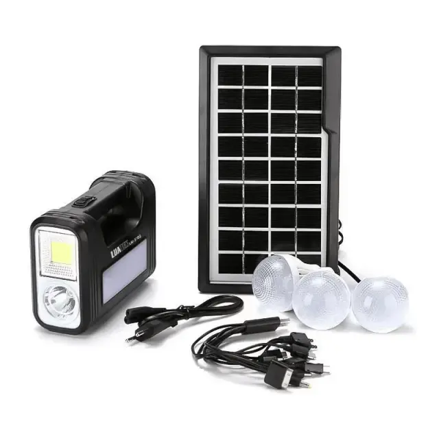 Kit Portátil de Placa Solar com 3 Lâmpadas LED para Emergências LK-3102