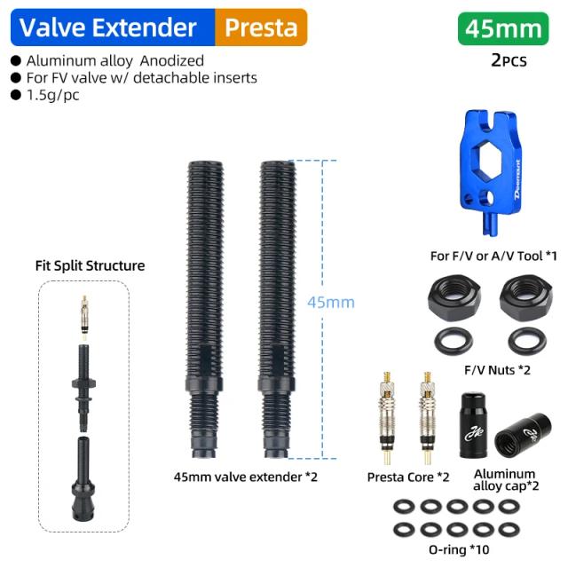 Mimilon Extensor Válvula Presta Carbono 45/80mm Liga Alumínio CNC