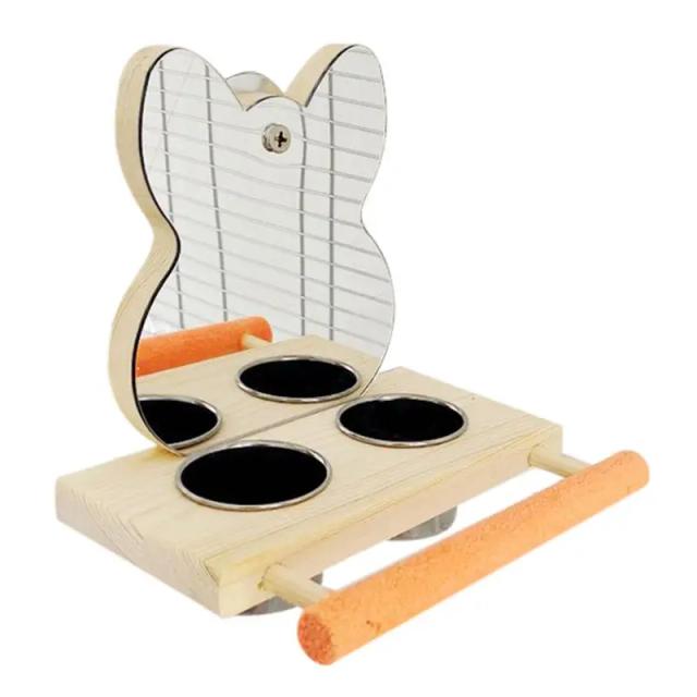 Poleiro com Brinquedo e Alimentador com Espelho para Papagaios e Aves Domésticas