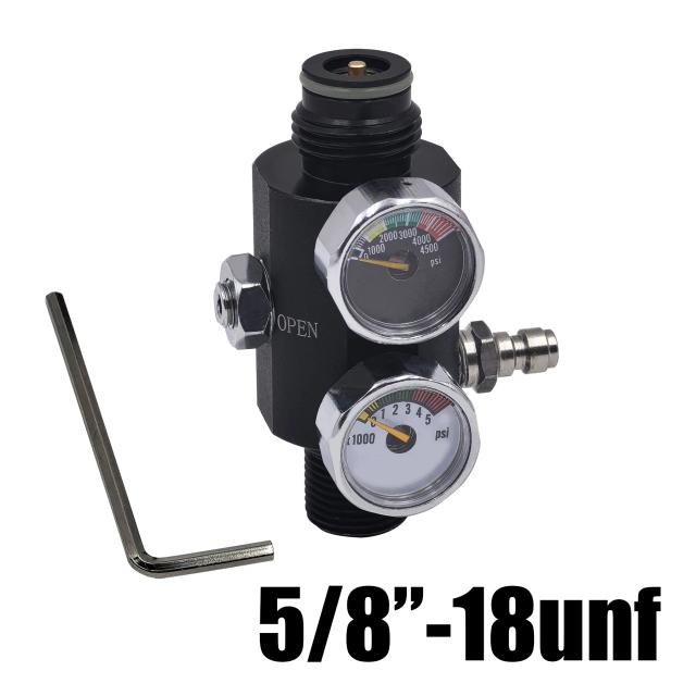 Regulador HPA com válvula de ar de pino, saída regulada de 0 a 3000psi M18 * 1.5, 5/8 "-18UNF, estação de enchimento pneumática ajustável de calibre duplo