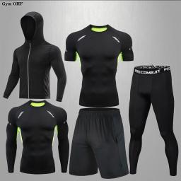 Terno esportivo masculino ginásio de fitness compressão conjunto roupas esportivas correndo jogging esporte wear roupas exercício rashguard mma treino masculino - Image 1