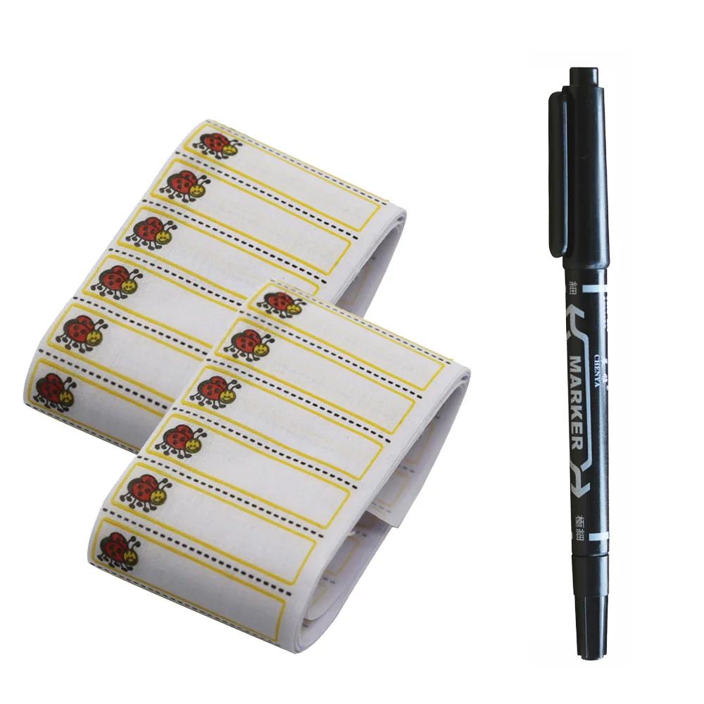 200 unidades/pacote branco lavável ferro em etiquetas de nome com caneta vestuário vestuário vestuário tecido tags conjunto para roupas etiquetas costura acessórios - Image 1