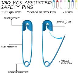 Assorted Size Pins de segurança coloridos, pinos para artesanato, costura, fazer jóias, casa, uso de escritório, 28mm, 32mm, 38mm, 45mm, 130 pcs - Image 5