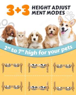 Tigelas de bambu ajustáveis para cães, Dog Feeder Stand, tigelas de aço inoxidável para cachorros e gatos, acessórios para animais de estimação - Image 2