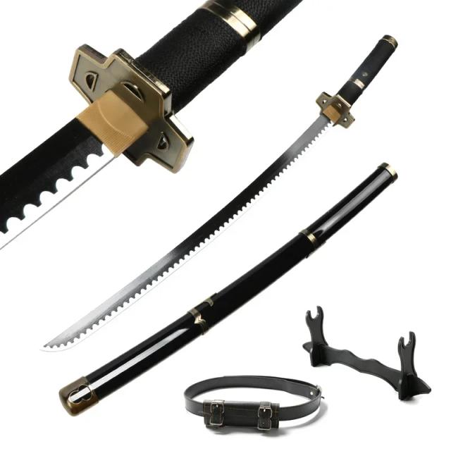 Espadas Samurai Roronoa Zoro em Anime Japonês - Katana Shusui, Enma e Kitetsu, Feitas à Mão para Cosplay com Suporte e Cinto, 104cm