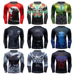 Treino de alta elasticidade dos homens camisetas, camisas de boxe, BJJ, MMA Rash Guard, Fitness, compressão esportiva, novo - Image 2