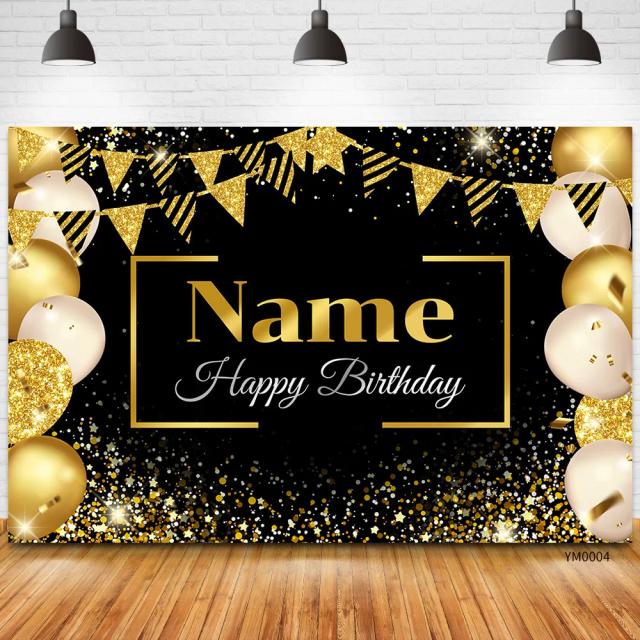 Banner Personalizado para Aniversário com Fundo Preto e Dourado