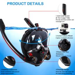 Máscara de Snorkel Facial Completa para Adultos, Sistema Respiratório Seco Superior, Mangueira Dupla, Equipamento de Mergulho - Image 4