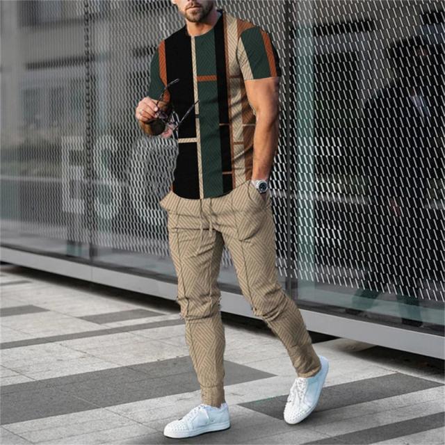 Conjunto Masculino de Treino 3D: Camiseta Curta e Calça Longa em Estilo Streetwear para 2024