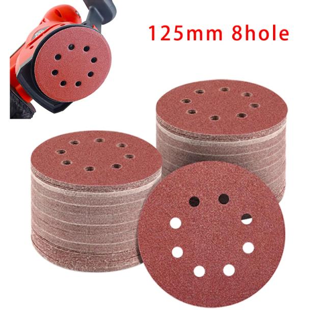 Discos de Lixa 5 Polegadas 8 Furos Óxido de Alumínio 125mm 20/50/100 Unidades