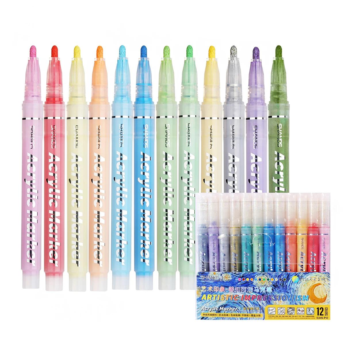 Marcador de tinta acrílica com 24 tintas coloridas, adequado para pintura rupestre, vidro, madeira, papel preto, artesanato de Scrapbook, 12pcs, 24pcs - Image 1