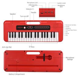 Biun-Piano Eletrônico com 37 Teclas, Teclado Digital, Instrumento Musical Eletrônico, Sintetizar Presentes Profissionais - Image 3