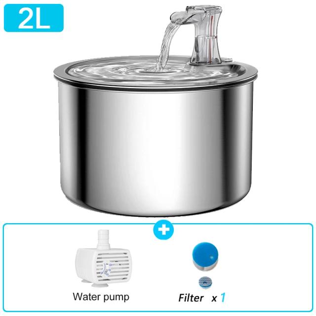 Fonte de Água Silenciosa de Aço Inoxidável para Gatos e Filhotes com Sensor e Filtros - 3,2L