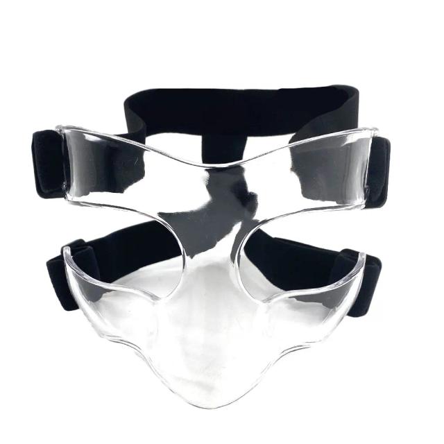 Máscara Transparente para Basquetebol com Cinta Elástica Ajustável e Proteção Facial Ideal para Esportes ao Ar Livre