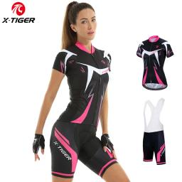 X-tiger conjunto de ciclismo feminino babador verão manga curta terno anti-uv roupas de bicicleta de secagem rápida camisa de montanha roupas femininas - Image 1