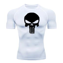 Camiseta masculina de compressão manga curta, camiseta preta de caveira respirável para musculação, top de MMA, verão - Image 1