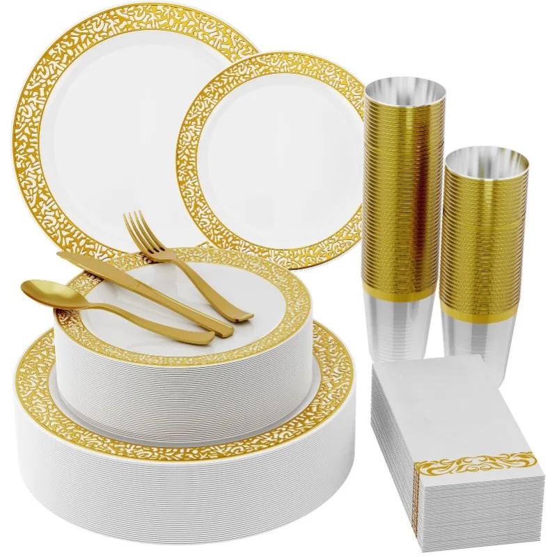 Transparente prata plástico descartável talheres, bandeja com óculos de prata, festa de aniversário suprimentos, 175 PCs, 25 convidado - Image 1