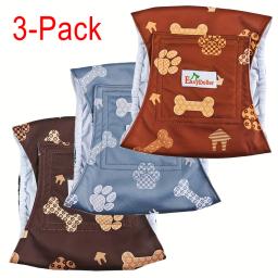 Pano lavável de fraldas para cães, padrão ósseo bonito, impressão Pet Shorts, calça íntima para cachorro, fraldas Wrap, 3 pacotes - Image 1