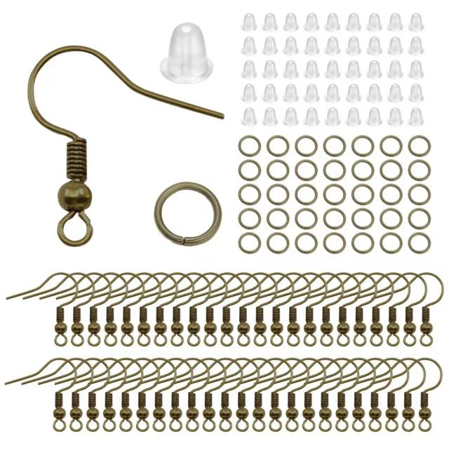 Kit Completo para Fazer Brincos: Jump Rings, Borracha Transparente, Backs e Ganchos Hipoalergênicos - 300 Peças para Jóias DIY