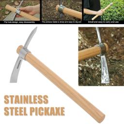 Picareta multifuncional enxada picareta de aço inoxidável resistente picareta machado mão com alça de madeira para acampamento ao ar livre jardim ferramenta mão - Image 1