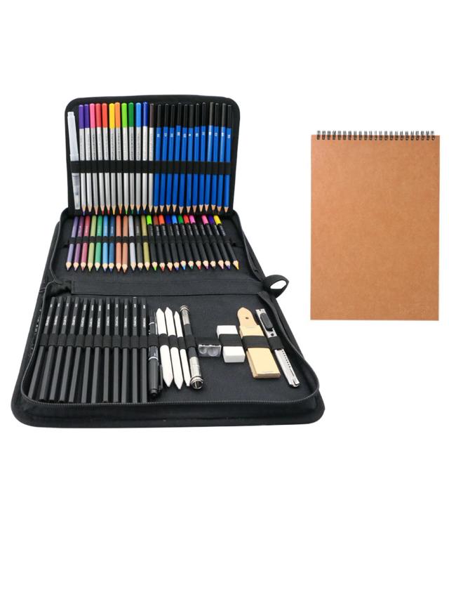 Conjunto Completo de 71 Peças de Arte Profissional: Kit de Desenho com Lápis, Carvão e Ferramentas Essenciais para Artistas