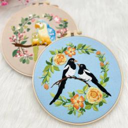 Pássaros Flores Bordado Kit para Adultos, Iniciante Carimbado Cross Stitch Kits com Padrão De Pássaros, Pano - Image 3