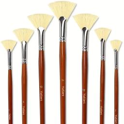 Conjunto de pincéis de pintura com cerdas de artista, 7 peças, cerdas naturais de porco, pontas de escova anti-derramamento, cabo longo de madeira para acrílico - Image 1