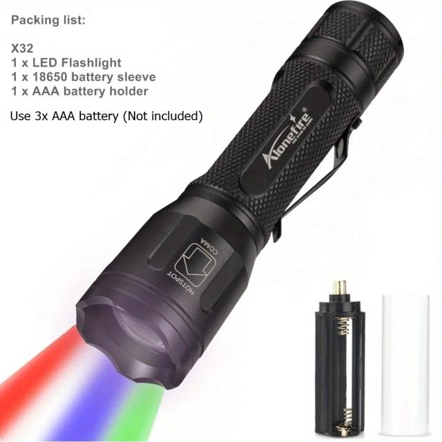 Lanterna LED Multicolorida 4 em 1: Vermelho, Azul, Verde e Branca - Ideal para Caça, Fotografia, Selfies e Caminhadas Portáteis