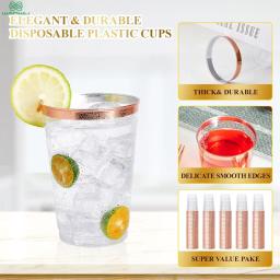 Descartáveis prata Rimmed copos plásticos, copos para casamentos, Thanksgiving, Natal, festas de Halloween, 12 Oz, 25 Packs - Image 4