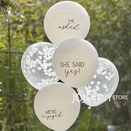 Branco Coração Confetti Látex Balões Set, Casamento e Festa de Noivado Decorações Kit, 100% Látex Balões, Ela Disse Sim, 12 unid... - Image 1
