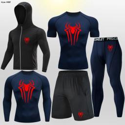 Terno de treino desportivo masculino, t-shirt e calças de compressão, roupa de ginástica masculina, roupa de corrida e jogging, fitness rash guard - Image 4