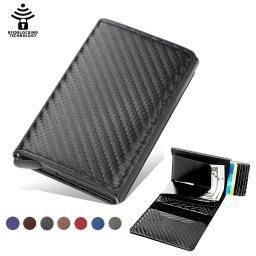 Porta-cartão de crédito de fibra de carbono, Caixa de alumínio, RFID, Couro PU, Pop-Up Card, Porta-moedas, Novo, 2024 - Image 1