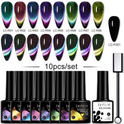 LILYCUTE Magnético Gel Conjunto de Esmalte, Glitter Reflexivo 9D, Vara Magnética Cat, Mergulhe Off Nail Art, Verniz, 10Pcs por Conjunto - Image 1