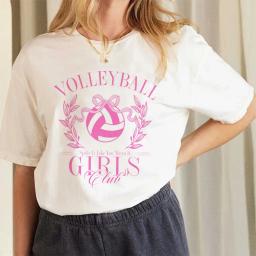 Camiseta de manga curta feminina padrão clube, camiseta doce, férias de praia, retrô, voleibol, meninas, moda unissex, blusa verão - Image 1