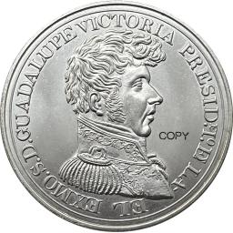 Banhado a Prata Cópia Moeda Comemorativa, Moedas Colecionáveis, Presidente do México, Medalha Guadalupe Victoria, Ww2, Moneda, 1824 - Image 1