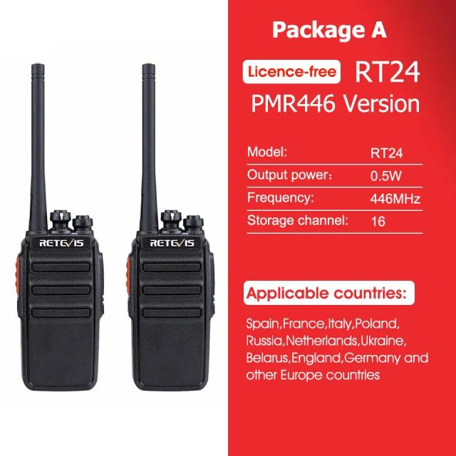 Retevis Walkie Talkie Profissional Longo Alcance RT24 PMR 446 2 Peças