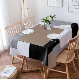 Toalha de mesa impermeável para decorações de festa, toalha retangular, mesa de cozinha, arte abstrata, patchwork marrom e cinza - Image 4