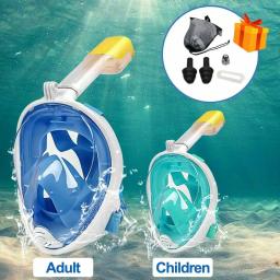 Conjunto de máscara subaquática para crianças e adultos, máscara facial completa, máscara de natação anti-nevoeiro, sistema de topo seco - Image 1