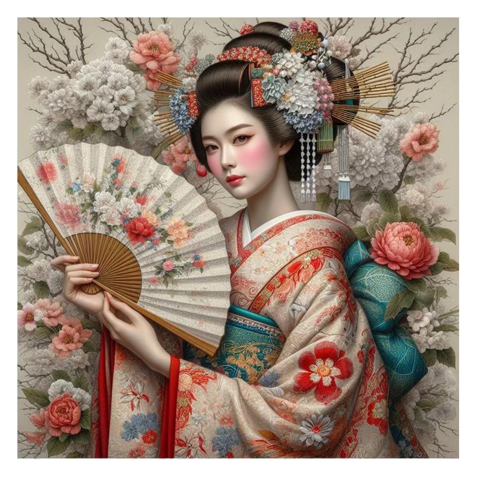 DIY Diamante Mosaico Pintura Kit, quimono, mulher, gueixa, estilo japonês, ponto cruz, animal bordado, presentes strass, 5D - Image 1