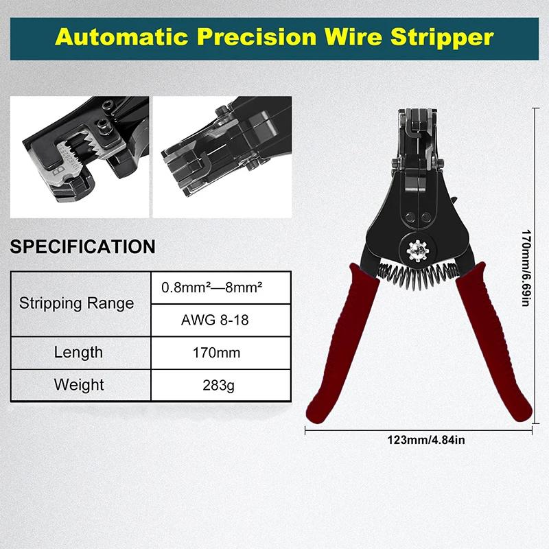 WEELEE Precision Wire Stripping Tool, Descascador de fios automáticos, Fio elétrico sólido e trançado, Heavy Duty, 8-18AWG - Image 1