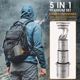 Conjuntos de utensílios de mesa de titânio pote de acampamento copo de água com tampa dobrável spork caneca ao ar livre para acampamento ao ar livre caminhadas mochila - Image 6