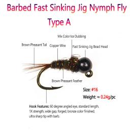 Bimoo 6PCS # 16 farpado cabeça de contas de tungstênio gabarito ninfa fly faisão cauda pia rápida molhado euro perdigon ninfa mosca truta iscas de pesca - Image 2