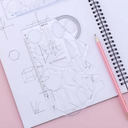 Régua Geométrica Multifuncional Ferramenta De Medição De Modelo De Desenho Geométrico para Escola Estudante Escritório Arquitetura Regra De Medição - Image 4