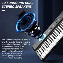 Piano de teclado dobrável com pedal e bolsa de transporte, tamanho grande, órgão eletrônico dobrável, alto-falantes estéreo embutidos, BT - Image 6
