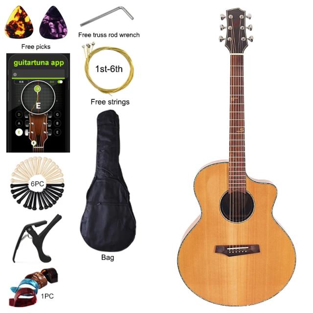 Guitarra Acústica Folk Flame Maple de 40 Polegadas com Top de Spruce Sólido e Acabamento Brilhante - Envio Rápido disponível