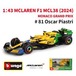Bburago 1:43 Mclaren 2024 MCL38 F1 Fórmula Carro Die Cast Veículos Modelo Colecionável Brinquedos de Corrida - Image 1