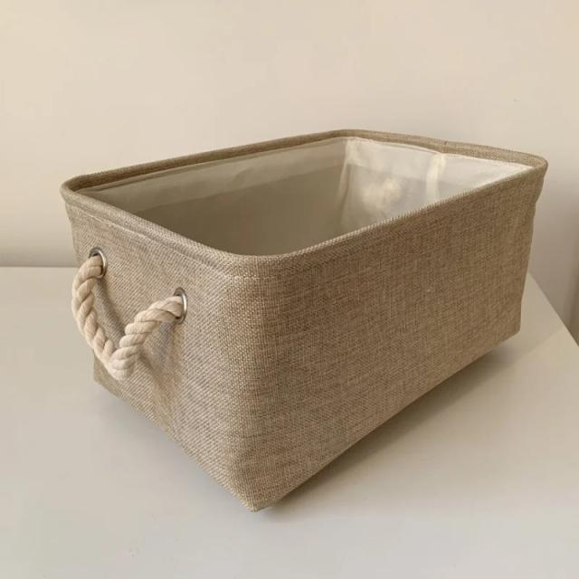 Cesta de Armazenamento em Tecido com Alças de Corda para Organização de Brinquedos e Arquivos em Prateleiras