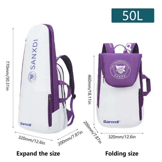 Mochila Multifuncional Impermeável 50L para Tenistas: Ideal para Homens e Mulheres